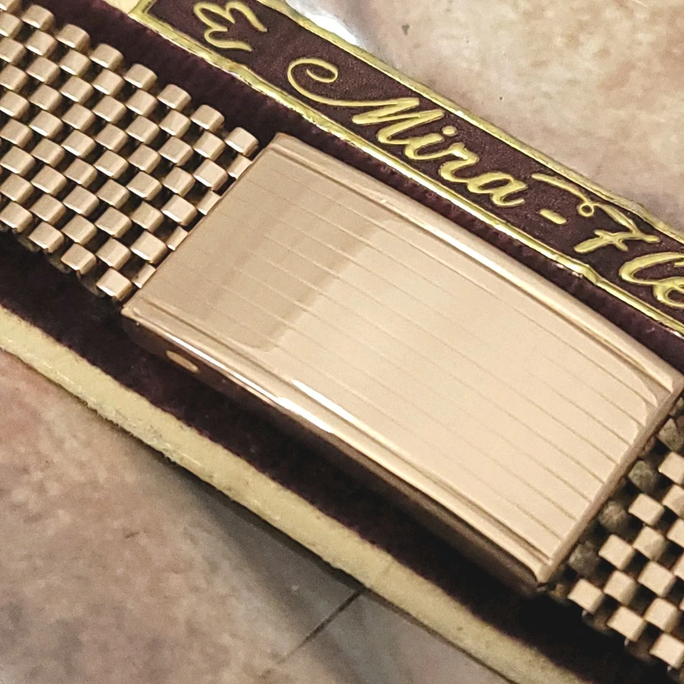 DE4 SUPER RARE 1940s 16mm ROSE 12k GOLD FILL MICRO BEADS OF RICE MEND WATCH BAND - Image 1 of 4