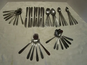 Vintage Rogers Co. FLORAL MIST Trellis Stainless 46-piece Flatware Korea - Picture 1 of 16