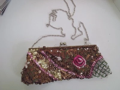 Bolso de mano vintage Y2K de tela marrón colorido con cuentas Aldo  Foto 1 de 3