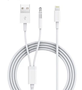 Audio Charging Cable 2 in 1 Car AUX Cord Works With Car Audio/Headphone & AUX - Zdjęcie 1 z 2