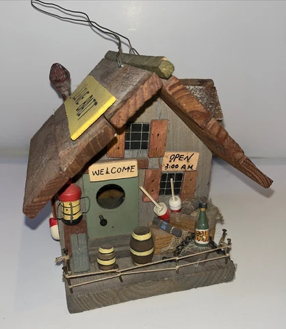Vintage Rustic Wood Folk Art Bait Shop Birdhouse Cover