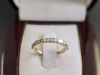 0.80 Ct Baguette & Round Cut Lab Grown Diamond Women's Ring Band 14k Yellow Gold - Image 1 of 4