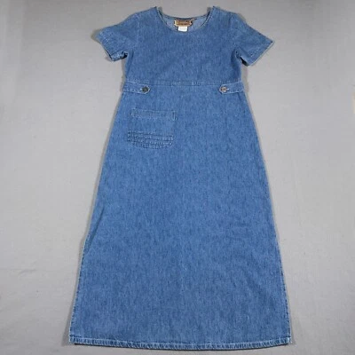 Vintage Denim Maxi Jean Dress Size 4 P Short Sleeve Prairie Retro Fashion Blue - Image 1 of 4