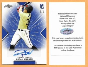 LOGAN WAGNER 1/1 AUTO 2021 LEAF PERFECT GAME BLANK BACK BLUE AUTO LA DODGERS