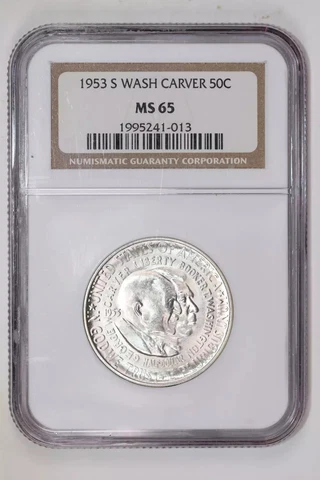 1953-S WASHINGTON CARVER SILVER COMMEMORATIVE HALF DOLLAR NGC MS65 Cover