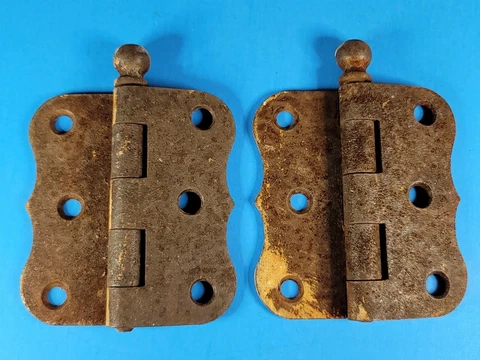 Antique Hinges 3/8" Offset Surface Mount Lift Pin Ornamental Scallop Edge Cover