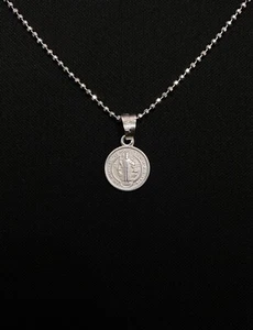 Sterling Silver St. Benedict Pendant With 16” Silver Bead Chain - Picture 1 of 4