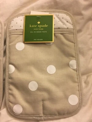 Soporte para olla Kate Spade New York beige y blanco lunares linaza nuevo con etiquetas Foto 1 de 3