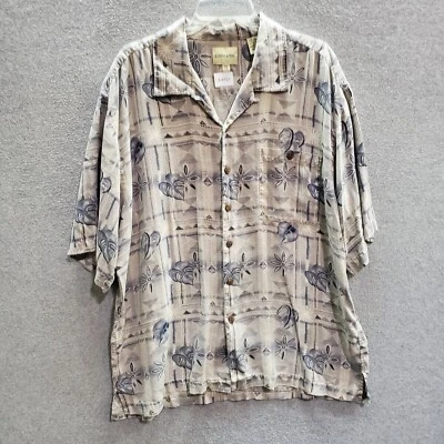 Camisa Joseph & Feiss Hombres Abotonada 2XL Beige Hawaiana Pura Seda Floral Foto 1 de 4