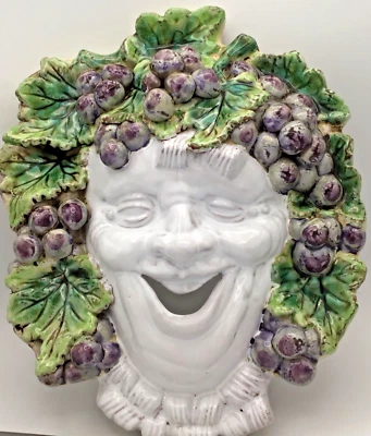 Máscara de pared vintage mayólica Baco dios romano del vino GRANDE cerámica hecha en Italia Foto 1 de 4