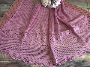 Vintage hand crochet blush cotton french shabby caffe curtain panel 116 x 59 cm - Foto 1 di 10