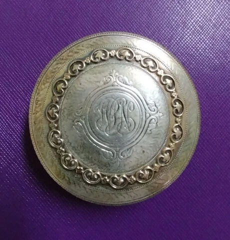 Antique Sterling Silver Round 2" Dresser Box Monogrammed Fancy Lift Top Cover