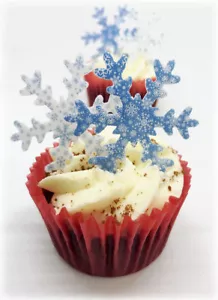 30 copos de nieve grandes precortados con patrón azul y blanco oblea papel adornos para pasteles - Imagen 1 de 1