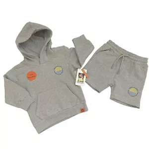 Free Planet Boys Outfit Hoodie Jacket Shorts Size 2T -2 Pc Set Gray Fleece Lined - Picture 1 of 13