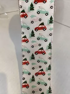 Christmas Holiday Merry Moments Wire Edge Ribbon 2.5” X 50 Ft CARS AND TREES New - Picture 1 of 5