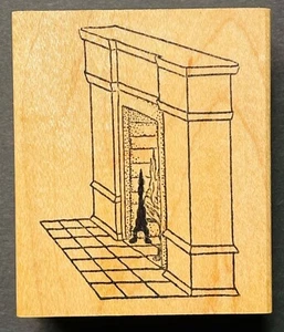 Modern Design House Fireplace Home Cozy Side Profile Wood Rubber Stamp - Picture 1 of 3