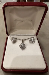 Sterling Silber mit Zirkonia Halskette und Ohrring Set - Bild 1 von 6
