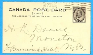 Canada Postal Stationery, P24, 1907 Reply Half Used - Picture 1 of 2