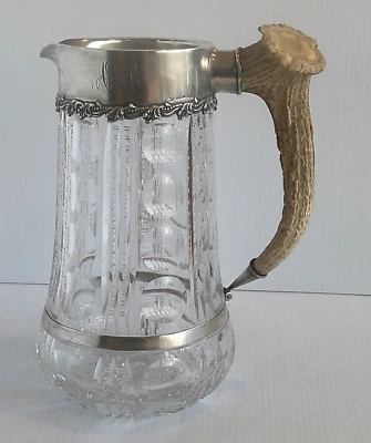 ANTIGUA JARRA CON MANGO DE ASTA DE VIDRIO CORTE BRILLANTE PLATA ESTERLINA REDLICH & CO Foto 1 de 4