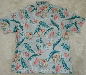 CAMPIA MODA ~Men's Size XL~ Hawaiian Shirt Classic Hibiscus Floral on Gray Rayon - Picture 1 of 12