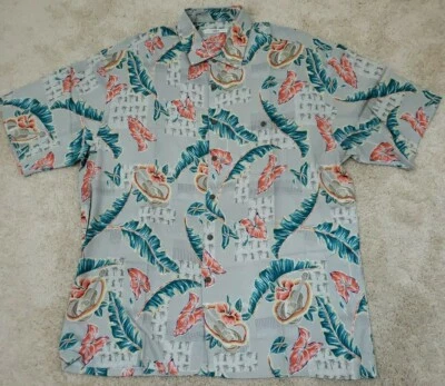 CAMPIA MODA ~Men's Size XL~ Hawaiian Shirt Classic Hibiscus Floral on Gray Rayon - Image 1 of 4