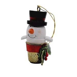 Muñeco de nieve vintage dedal en sombrero adorno de Navidad - Imagen 1 de 9