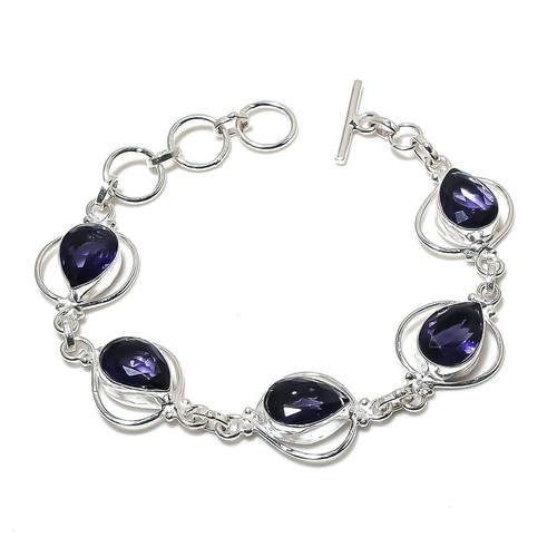 VALENTINO Bracciale gioiello in argento sterling 925 fatto a mano con pietre preziose ametista viola misura 7 8''