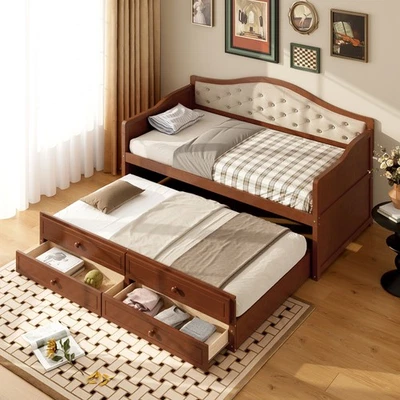 Sofá cama doble con nido, cama doble tamaño con 2 cajones de almacenamiento, sofá cama de madera Foto 1 de 4