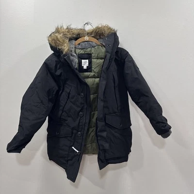 New Gap kids boys' size M winter down fill navy faux fur hooded parka coat - Image 1 of 4