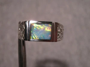 Multi Colored Opal Ring - Solid Gem Australian Opal   .925 Silver  SIZE 11.5 US - Picture 1 of 10