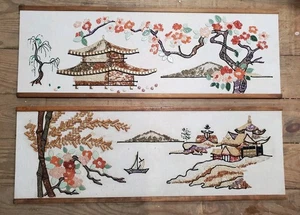 Vintage japanische Pagode Szene Kiesel/Kies Kunst 36" x 12 1/2" ~ Menge 2 - Bild 1 von 24