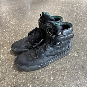 MCM Black & Green Leather High Top Trainer Sneakers Shoes Made In Italy Size 12 - Picture 1 of 9