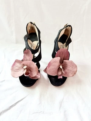 Jimmy Choo sandals heels shoes orchid flower size 5 US 35 Y2K Carrie Bradshaw - Image 1 of 4