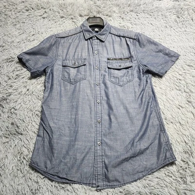 Rock Republic Shirt Mens Medium Short Sleeve Button Down Cotton Blue Western - Image 1 of 4
