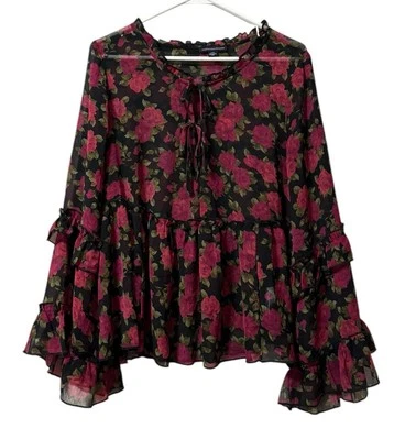 AMERICAN EAGLE цветочный оборки блузка с длинным рукавом размер большой богемное Cottagecore город - Изображение 1 из 4