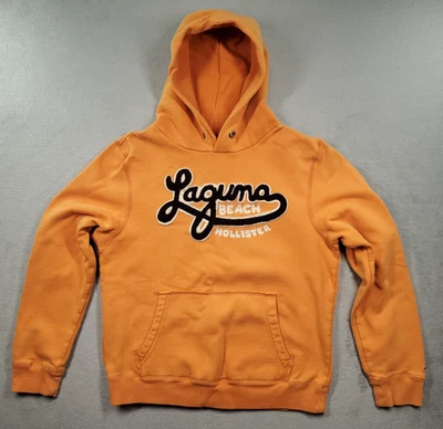 Hollister Sudadera Para Hombre S Naranja Sudadera con Capucha Pullover Bordado Logo Laguna Playa Foto 1 de 4