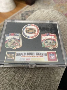 Limited Edition Super Bowl XXXVIII Rivalry Four Pin Set, 748/5000, New & Sealed - Picture 1 of 2