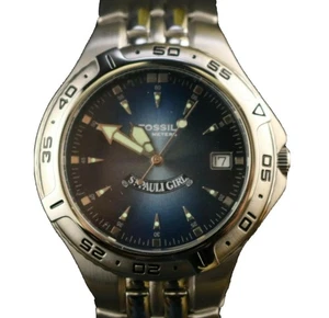 St. Pauli Mädchen - Herren Fossil Edelstahl blaues Zifferblatt Kalender Uhr - Bild 1 von 3