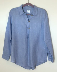 Sigrid Olsen Linen Top Chambray Blue Roll Tab Button Long Sleeves Lagenlook S - Picture 1 of 3