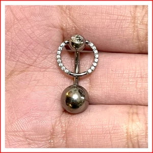 Implant Grade Titanium G-23 Front Facing Pave CZ 14g 10mm Length VCH Barbell. - Picture 1 of 8