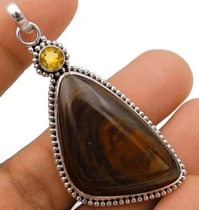 Natural Golden Obsidian Eye & Citrine 925 Sterling Silver Pendant Jewelry - Picture 1 of 1