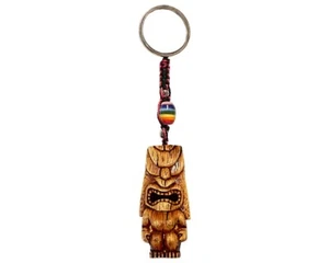 Lono Totem Schlüsselanhänger polynesische Tiki Kopfmaske Handarbeit 3D Makramee Metall Keyring - Bild 1 von 2