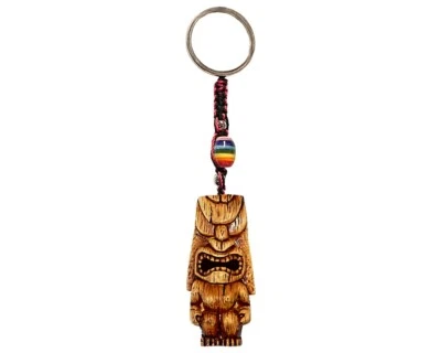 Lono Totem Keychain Polynesian Tiki Head Mask Handmade 3D Macrame Metal Keyring - Image 1 of 2