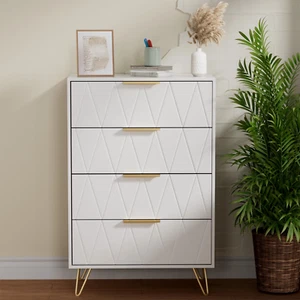 4 Drawer Dresser for Bedroom, Wood White Dresser with Wide Drawers - Picture 1 of 7