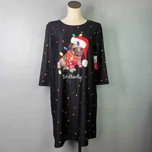 Dress Works Bah Hum Pug Christmas Holiday Scrooge Dog Festive Lights Dress Sz M - Picture 1 of 15