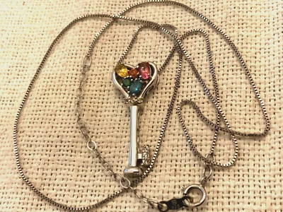 925 sterling silver Pink Sapphire Alwand Vahan AV Designer Key Pendant necklace - Image 1 of 4