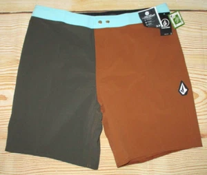 MENS VOLCOM BROWN CHARCOAL COLOR BLOCK SWIM BOARD SHORTS SIZE 33 - Picture 1 of 4