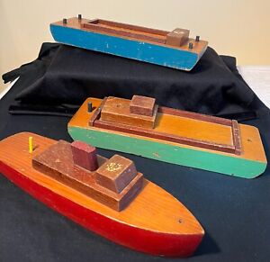 Vintage Robins Toys 3 Wooden Boats WW2 Rare 1940s Antique Toy Fathers Day