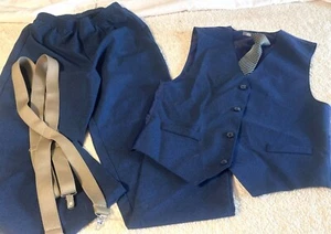 Van Heusen Navy Blue Formal Vest Pants Suspender Striped Tie Set Size 12 Shirt S - Picture 1 of 15