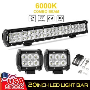20'' inch LED Lights Bar + 4'' Flood Work Pods Offroad Pickup Bumper Polaris SUV - Foto 1 di 16